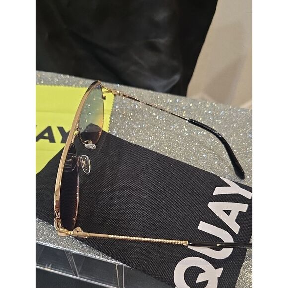 Quay Australia High Key Twist Large Aviator Sunglasses- Gold/Blue Rose main image 9